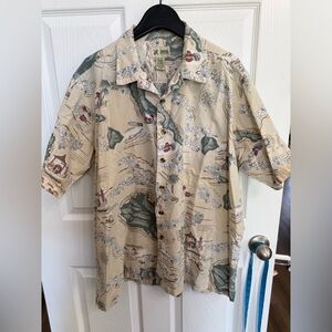 Haband Hawaiian Islands Aloha Shirt XXL Vintage Map Print Beach Camp Shirt